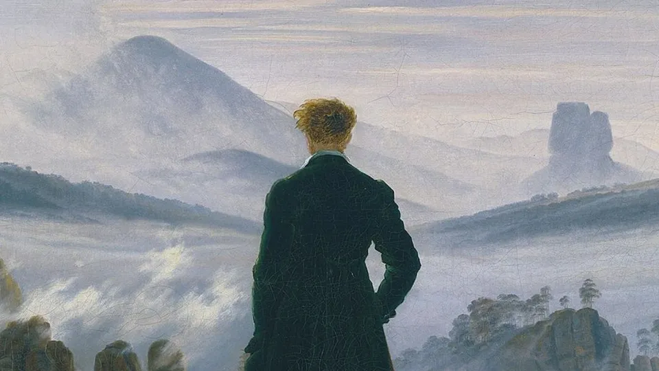 Dipinto "Viandante sul mare di nebbia" di Caspar David Friedrich